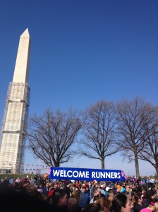 Gathering at the starting/finishing line, the Washington Monument. 